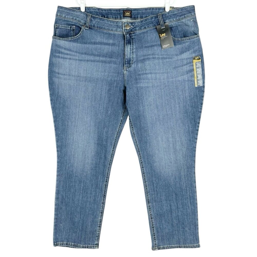 Lee Women's Legendary Stretch Blue Denim Jeans Plus Sz 26W Straight Mid Rise NWT